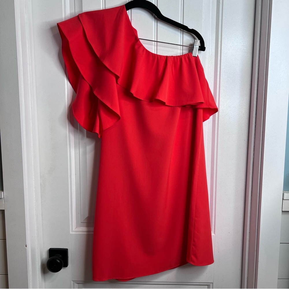 Gianni‎ Bini Women’s One-Shoulder Bright Orange Ruffle Mini Dress. Size Medium.